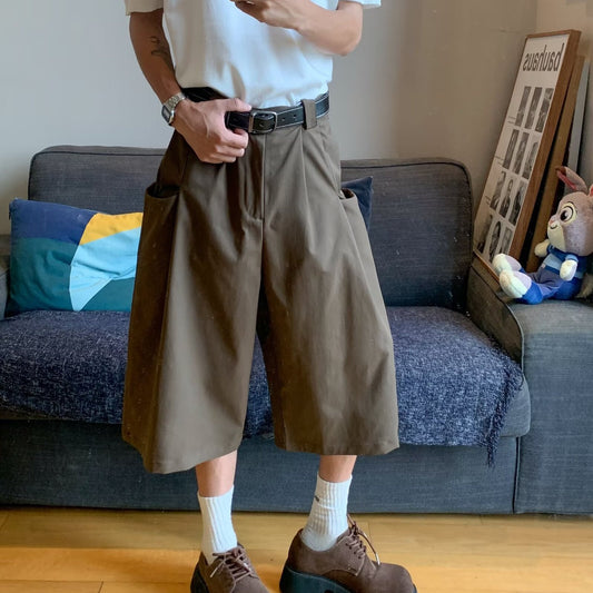 Vintage coffee colored casual seven part wide leg trousers