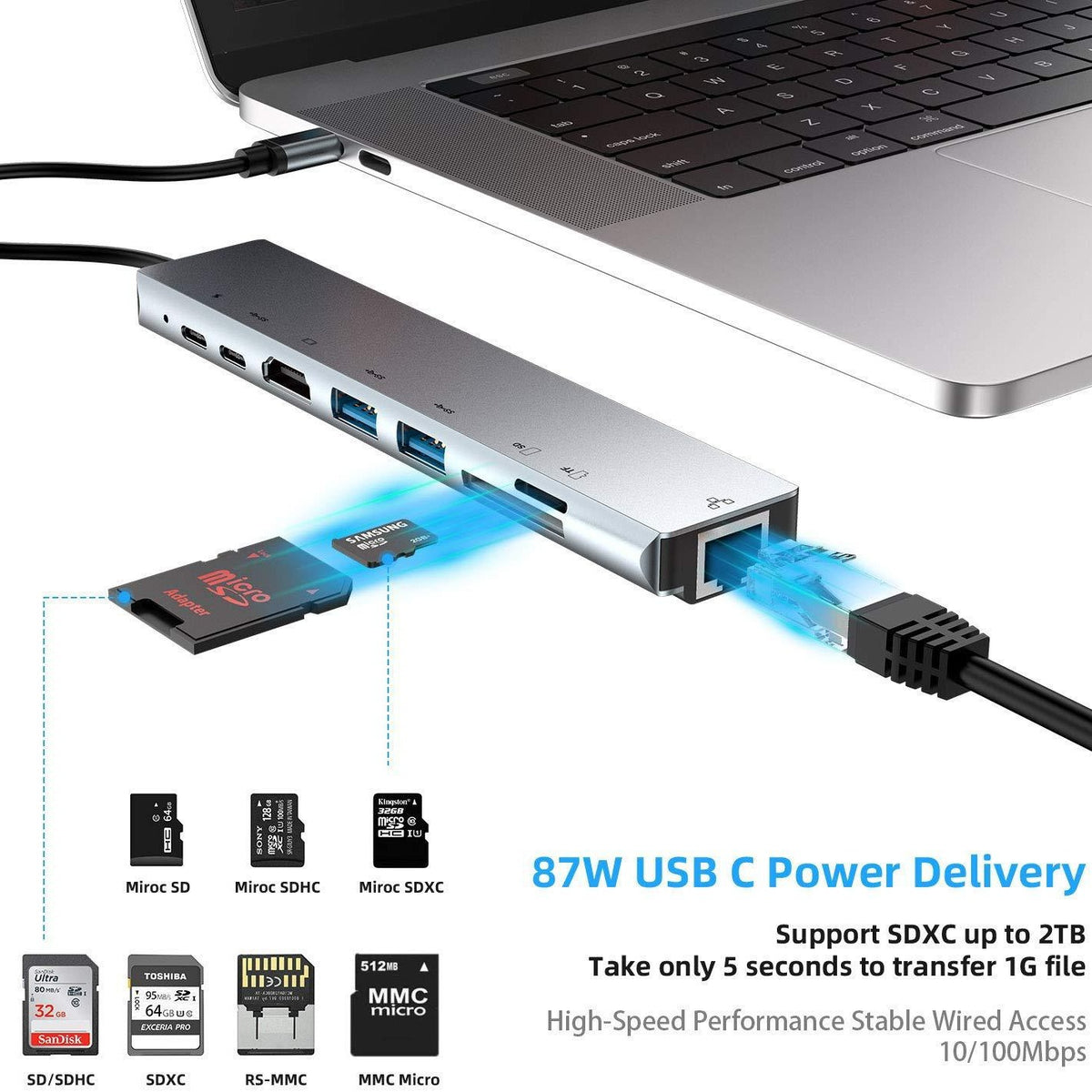 Eight in one docking station Type-C to network card HDMI multifunctional laptop converter