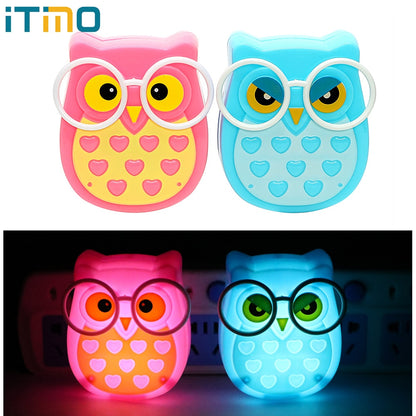 ITimo LED Night Light Energy Saving Socket Lamp Animal Nightlight Auto Light Control Sensor Lamp Owl EU Plug Indoor Lighting