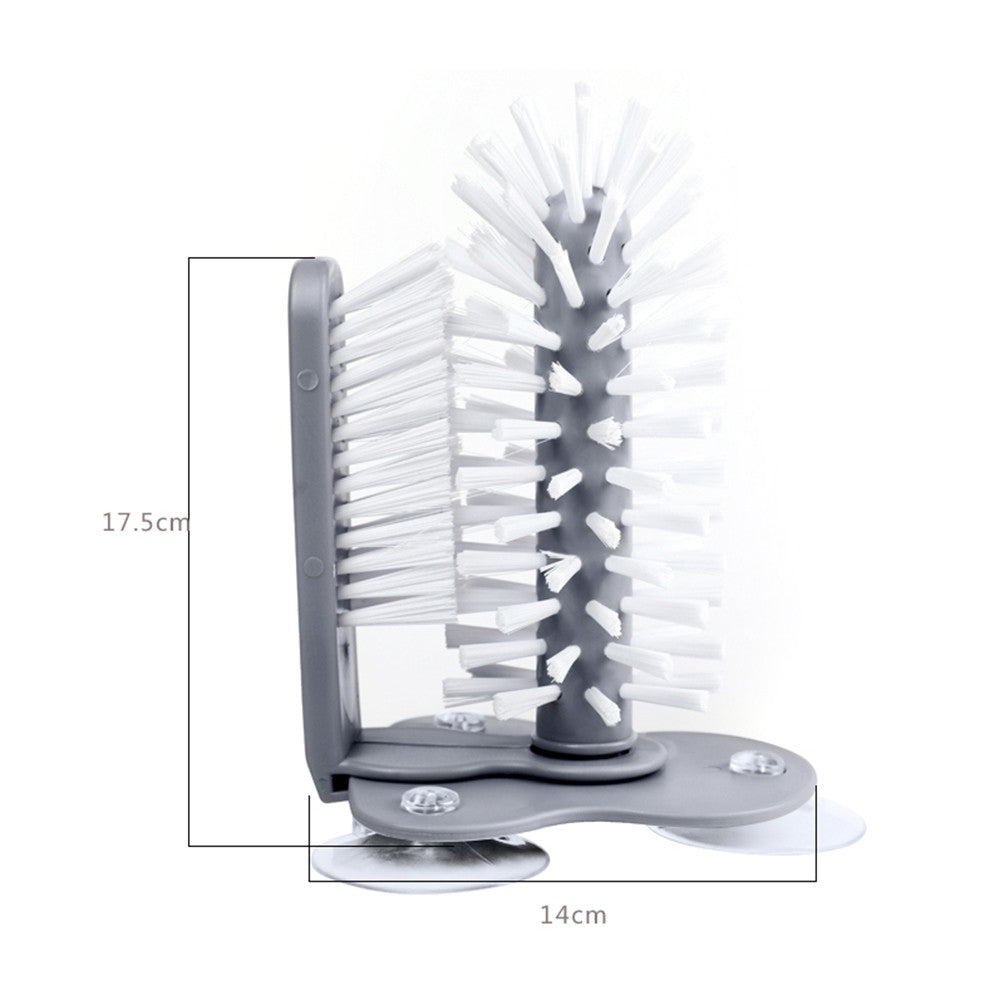 Glass Cup Cleaning Brush Suction Cup Wall Mounted Double Scrubber Rotate Wash Cup Brush Brosse de Nettoyage Glass Cup Brush