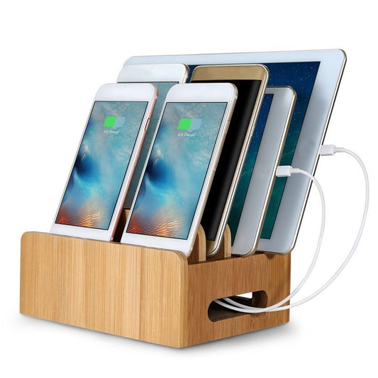 Mobile Phone Charging Storage Box Wooden Charging Dock Station for Mobile Phone Holder Stand Bamboo Charger Stand Base For Tablets For iphone