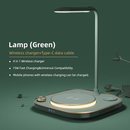 15w Fast 3 In 1 Wireless Charging for IPhone Phone Watch Earphone Modern Led Office Desk Lamp Wireless Charger Lamp
