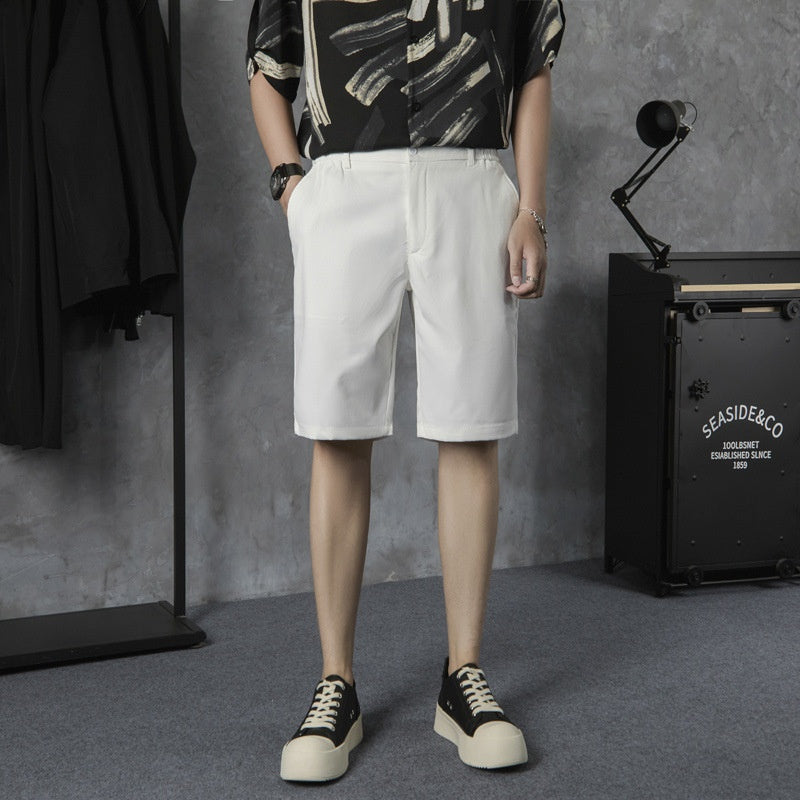 Summer thin white trendy five part casual trousers