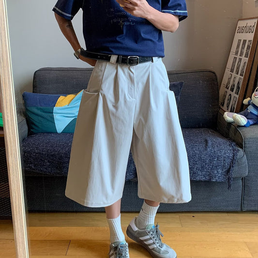 Vintage coffee colored casual seven part wide leg trousers