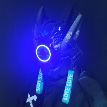 Cyberpunk Mask Round Lights Wing Braid Triangle Lights Change Makeup Music Festival Led Light-Emitting Mask Technology Sense Head