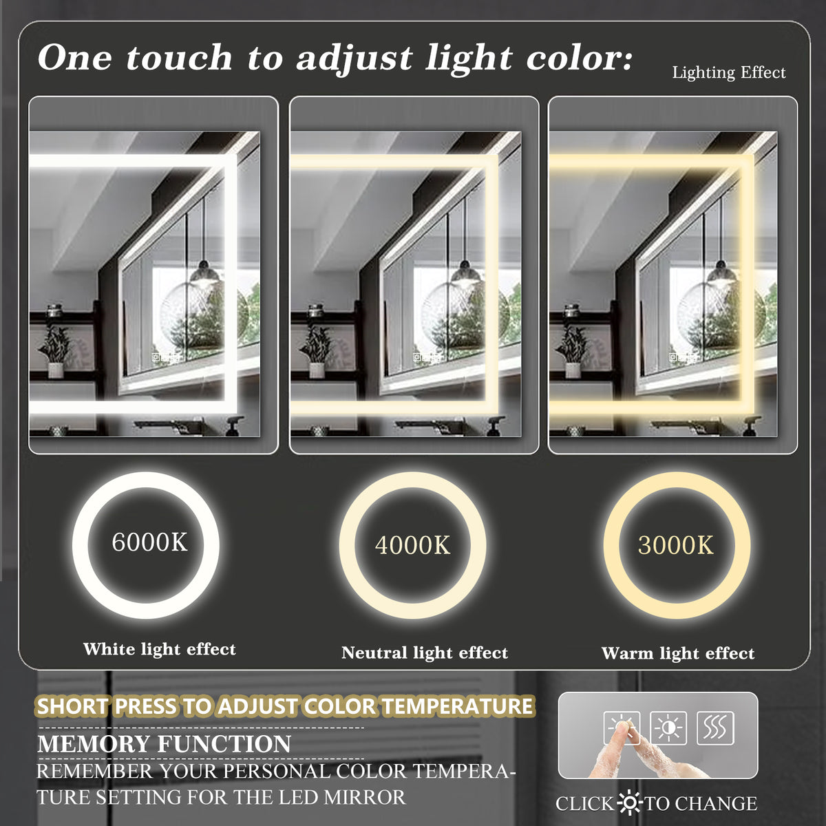 LED Bathroom Mirror 72x36 Inch with lights, anti-Fog & Dimming Led Bathroom Vanity Mirror
