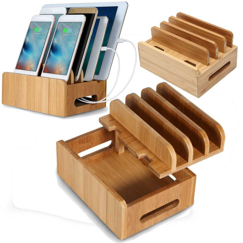 Mobile Phone Charging Storage Box Wooden Charging Dock Station for Mobile Phone Holder Stand Bamboo Charger Stand Base For Tablets For iphone