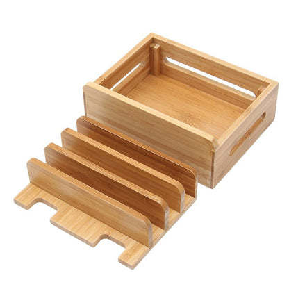 Mobile Phone Charging Storage Box Wooden Charging Dock Station for Mobile Phone Holder Stand Bamboo Charger Stand Base For Tablets For iphone
