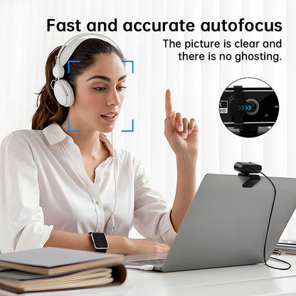 Mini 4K USB Webcam with Mic, Auto Focus HD Camera for PC & Laptop, 30fps 2K/1080P Conference Cam