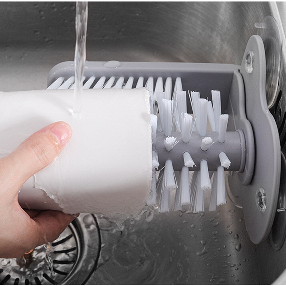 Glass Cup Cleaning Brush Suction Cup Wall Mounted Double Scrubber Rotate Wash Cup Brush Brosse de Nettoyage Glass Cup Brush