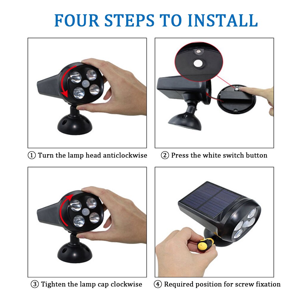 360 Degree Rotation Motion Sensor Corridor Solar Powered Energy Saving Yard Outdoor LED Spotlight Wall Mount Adjustable Garden
