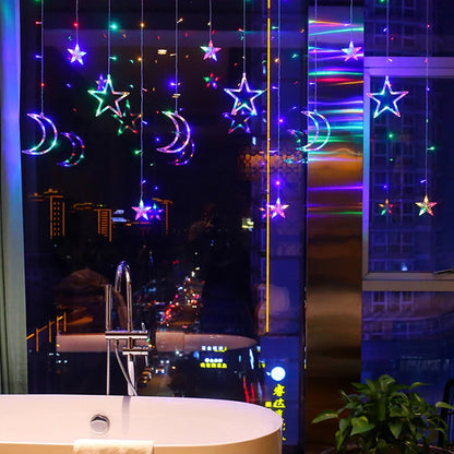 Moon Star LED Curtain Lights 220V EU Plug Fairy Christmas Garlands Outdoor Decoration Holiday Festival LED Twinkle String Lights