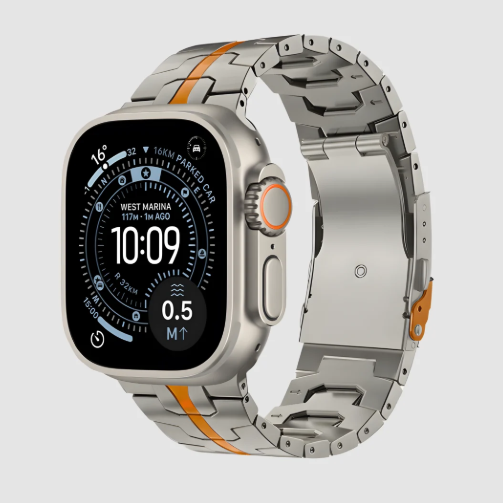 Luxury Stainless Steel Case & Band Modification Kit for Apple Watch Ultra 1 / Ultra 2 (49mm) – Premium Titanium-Style Metal Strap Armor Cover with Accent Stripe